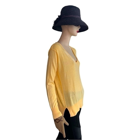 Women’s Sweater ZARA Knit Sweater Yellow V-Neck Long Sleeve Pullover Top - Picture 7 of 9